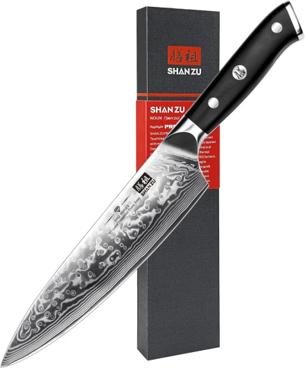 Couteau Japonais de Chef 20cm, Couteau Damas en Acier Japonais 67 Couches Super Tranchant, Poignée G10 - PRO Series Couteau de Chef Damas