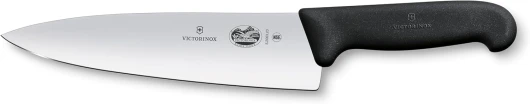 Fibrox Couteau de chef, Large couteau universel pour viande, poisson, légumes et herbes, 20 cm, Lame lisse, Tranchant, Inox, Noir Chef's FFP - 20,3 cm