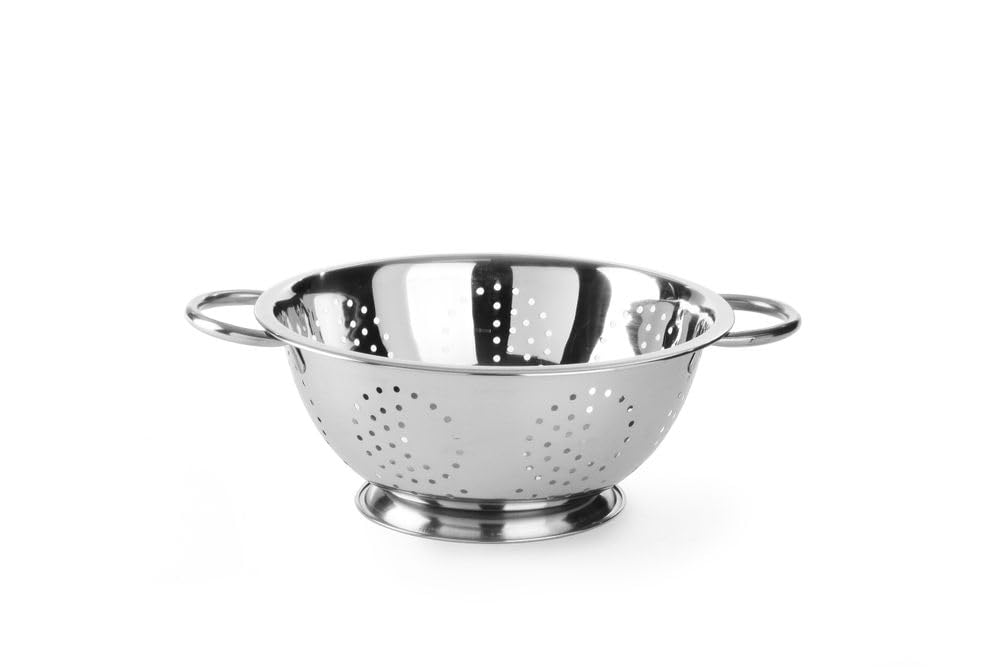 Passoire de cuisine, egouttoir, tamis pour la cuisine et le lavage des pâtes, des nouilles, des fruits, des légumes, des salades, rond, perforée, avec base et 2 poignées, ø280x(H)135 mm, Inox