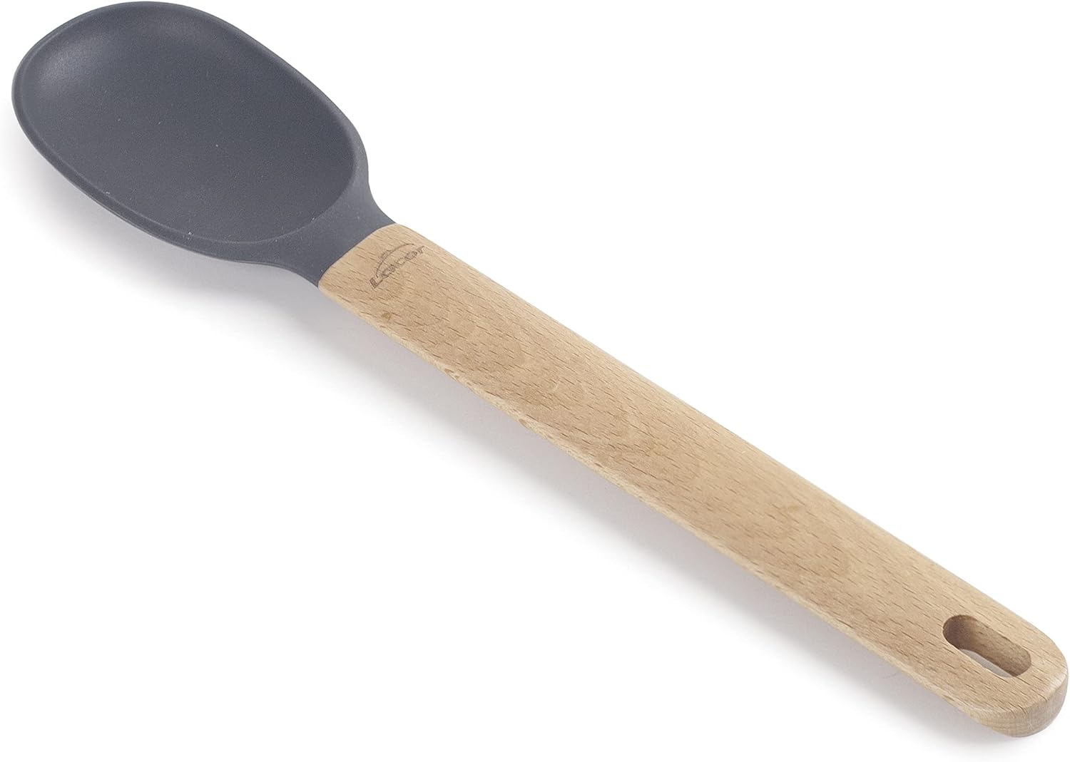 LACOR 68185 Cuillère de service unie en silicone avec manche en bois de hêtre, résistante aux hautes températures, sans BPA, 32 x 6,7 x 10 cm, Gris