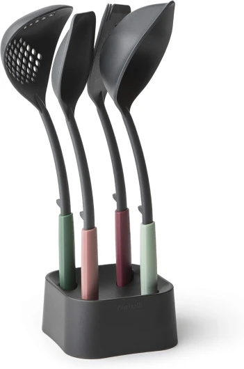 Kit d'ustensiles de cuisine, avec louche à soupe, cuillère, écumoire et spatule - Assortiment de coloris