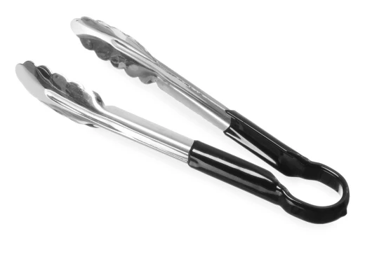 Pince de service HACCP, poignée enduite aux couleurs HACCP, pince de cuisine, pince alimentaire, pince à barbecue, pince de cuisson, 250 mm, acier inoxydable, noir