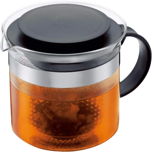 1870-01 - Bistro Nouveau - Théière en Verre avec Couvercle - Filtre Plastique - 1.5 L, Noir Noir 1.5 L (51 oz)