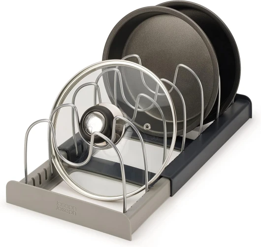 Drawerstore - Organiseur Extensible pour matériels de cuisine, jusqu'à 6 compartiments, en plastique, gris, Taille unique Marmites et casseroles