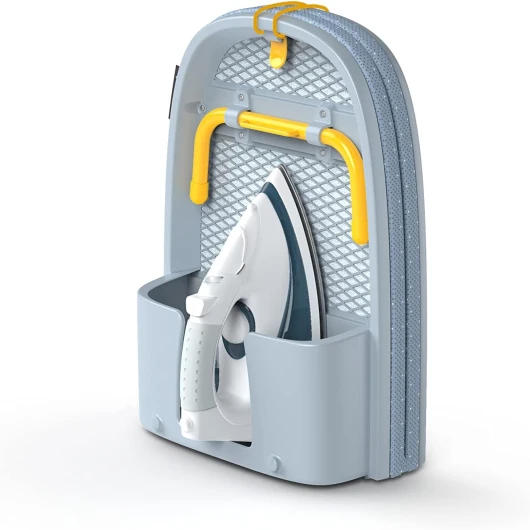 Pocket Planche à repasser pliante 90 x 33 cm avec Housse en Coton 100%, Rangement Compacte, Table Peu Encombrante, Porte-Fer Intégré, Gris/Jaune Pocket Planche Unique Gris/Jaune