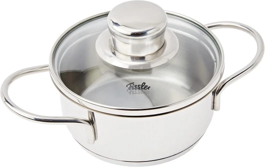 Mini Faitout (Ø 12 cm, 0,5 l), Ustensile de Cuisson en Acier Inoxydable, pour Collation/Petites Bouchées, avec Couvercle en Verre, Compatible Induction