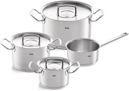 Original-Profi Collection Jeu de Faitouts/Sautoir/Casserole en Acier Inoxydable, 4 Pièces, avec Couvercle Métallique (3 Faitouts, 1 Casserole à Queue Sans Couvercle) – Compatible Induction