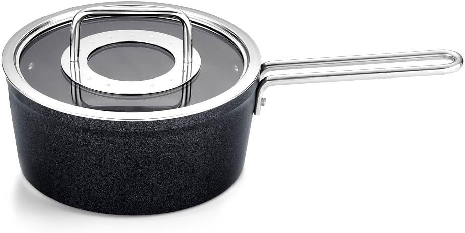 Adamant Casserole En Aluminium (18 cm, 2 l), À Queue, Avec Revêtement Anti-adhésif, Avec Couvercle En Verre, Compatible Induction