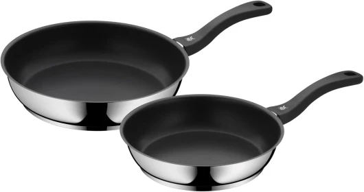 Devil Lot de 2 poêles à frire 28 cm + 24 cm Poêle à induction avec revêtement en acier inoxydable Cromargan et poignée en plastique Set de poêles