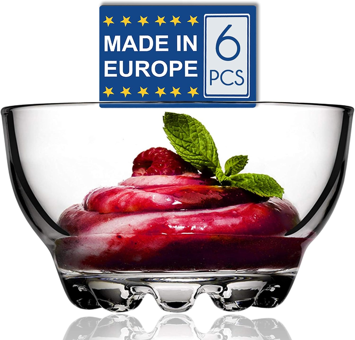 CRYSTALIA Bols en Verre, Lot de 6, 100% Sans Plomb Bols à Sauce, Bols de Service pour Crème Glacée Sundae, Bols à Dessert en Verre, Bols de Service à Fruits, Bols à Noix, Bols Empilables