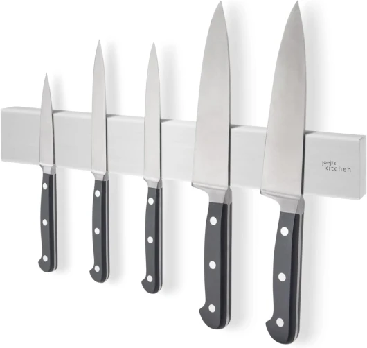 Joeji's Kitchen Barre Magnetique pour Couteaux 40cm - Aimant Couteau Mural en Inox Acier - Support Forte 3M auto-adhésif ou à vis - Aimant Cuisine Couteaux ou Outils Garage Acier inoxydable