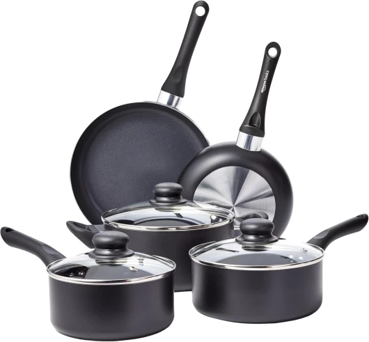 Batterie de cuisine anti-adhésive 8 pièces, Noir
