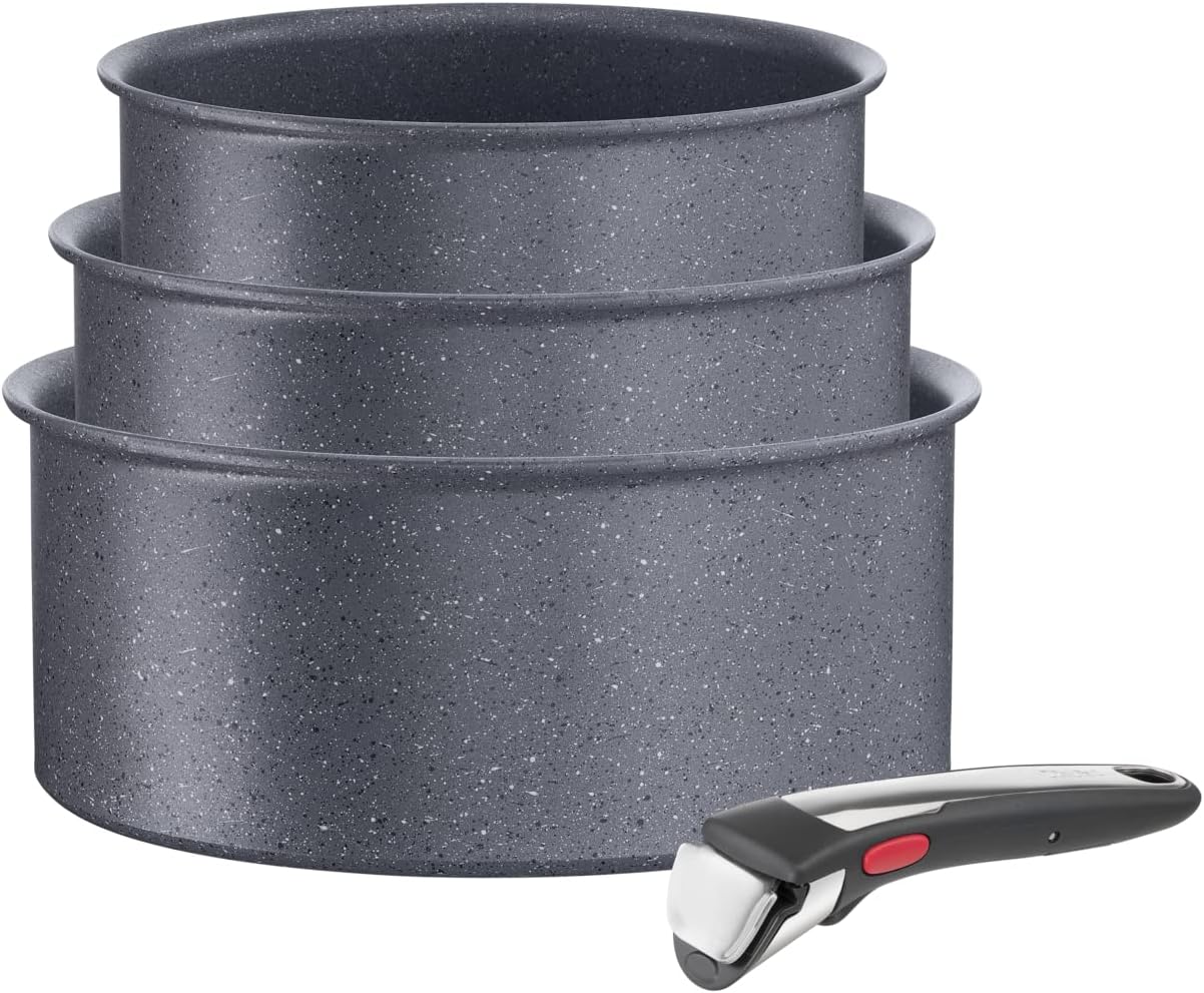 Ingenio Lot de 3 casseroles 16/18/20 cm + poignée amovible, Induction, Revêtement antiadhésif, Empilable, Compatible lave-vaisselle, Fabriqué en France, Natural On L7669253 3 Pièces