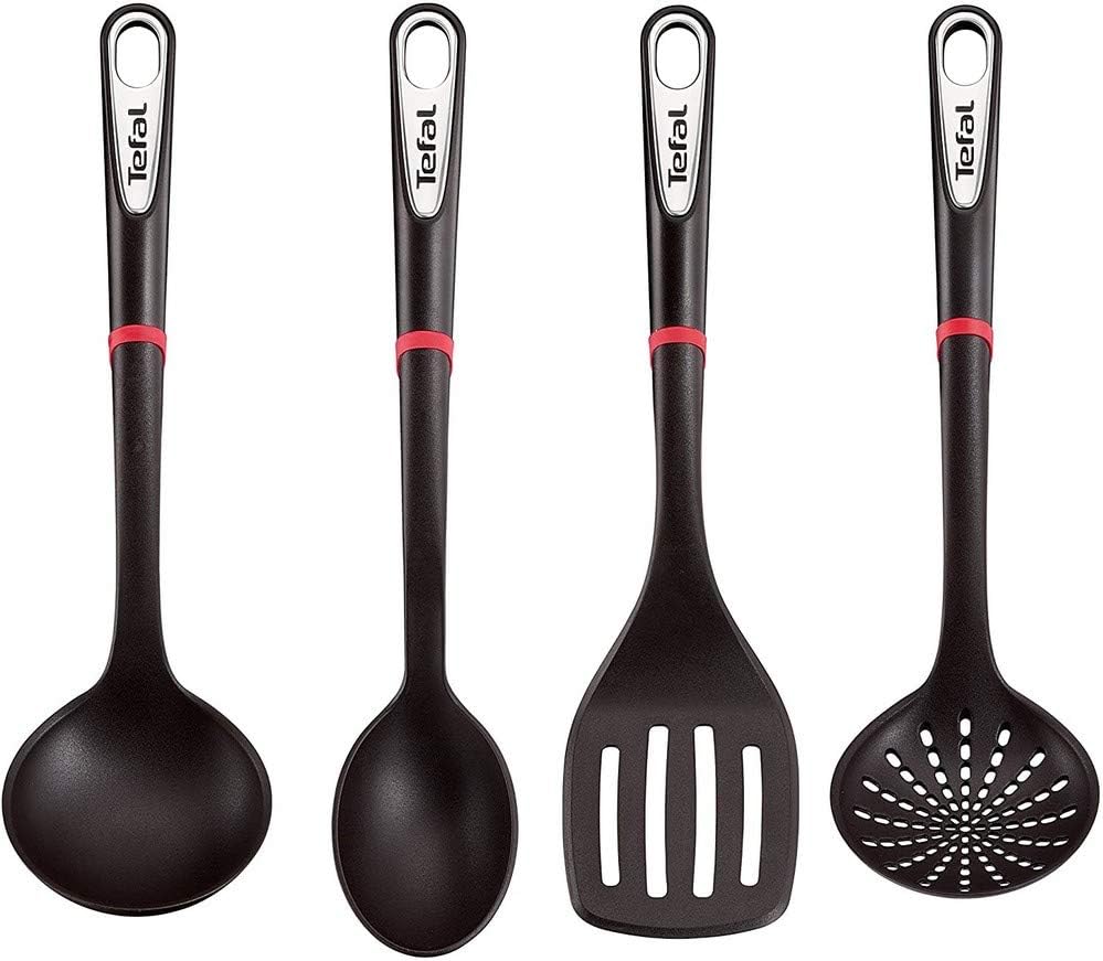 K206S414 Ingenio Set de Spatule, Cuillère, Louche et Cuillère Passoire Argent Noir 17.2 x 8.1 x 36 cm Unique