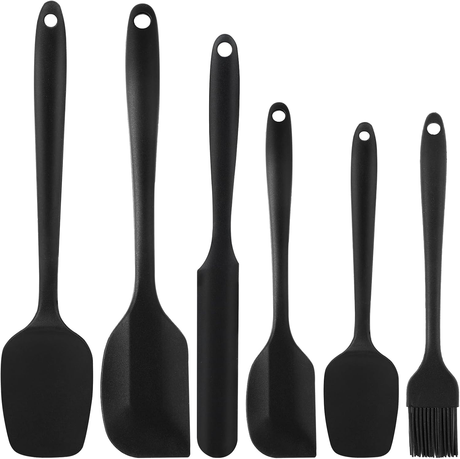 Set de 6 Spatules en Silicone - Maryse patisserie 28 cm - Silicone Alimentaire - Résistant à la Chaleur, Antiadhésif, Facile à Nettoyer - Pour Cuisine, Pâtisserie, Mélange (Noir)