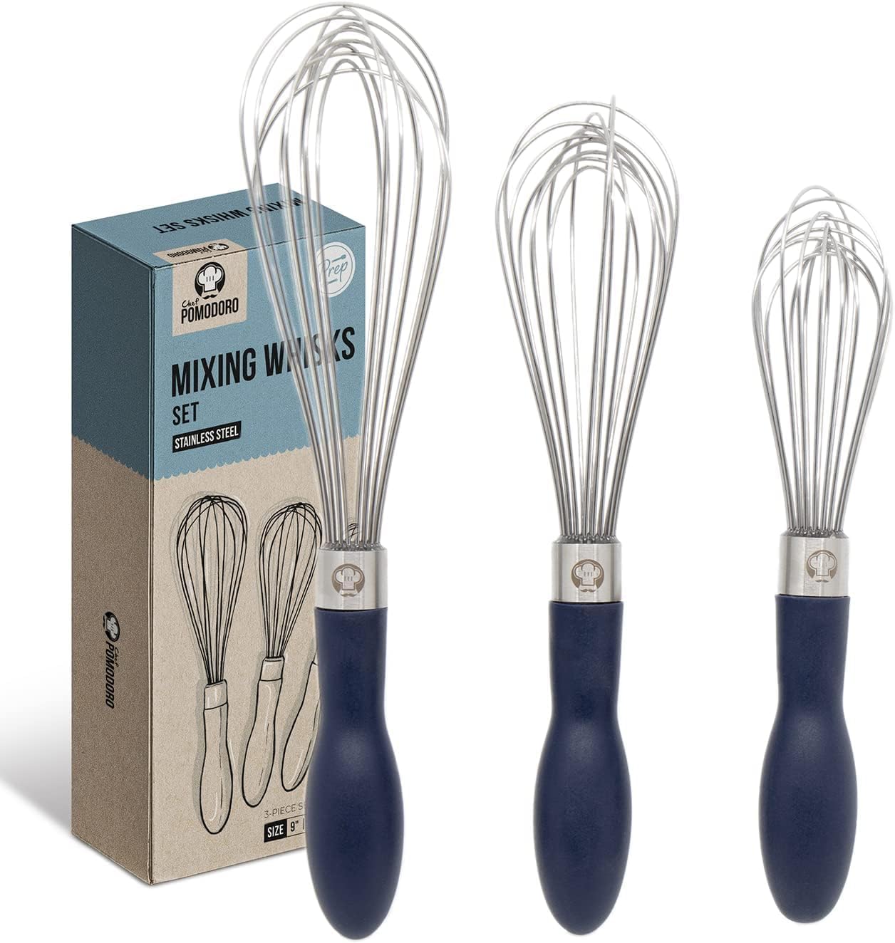 Fouet de Cuisine en Acier Inoxydable (Lot de 3) Ustensiles pour Remuer Mélanger la Pâte Monter des Blancs en neige Poignée Ergonomique Recettes Parfaites Chefs Amateurs et Professionnels