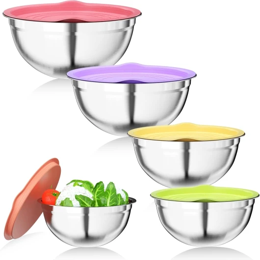 Newaner 5 pièces bols à mélanger, saladier bol à en acier inoxydable avec Coloré couvercle hermétique, 4.5L / 3.5L / 2.5L / 2L / 1.4L empilables et lave-vaisselle, pour le stockage et le mélange