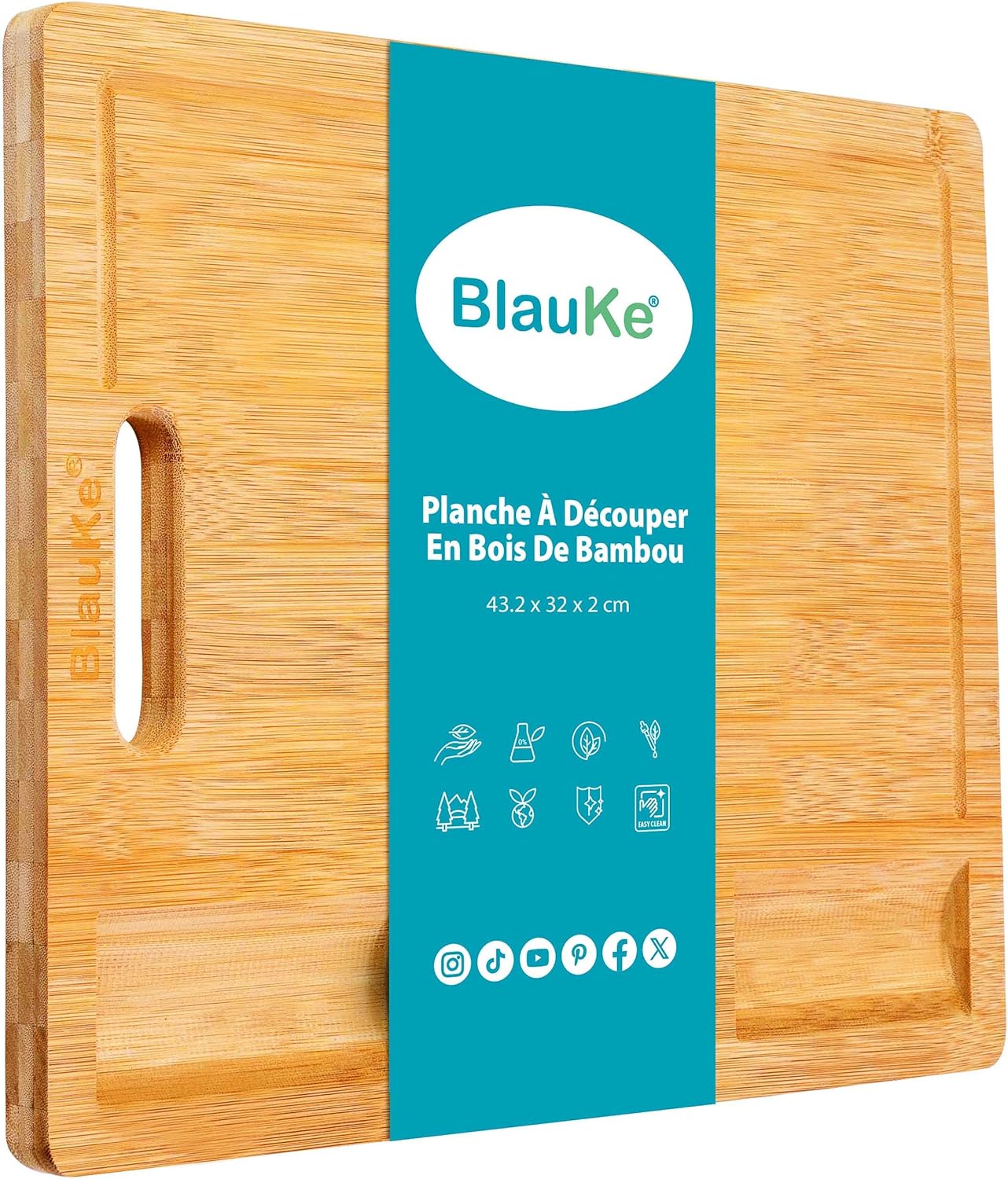 ® Planche à Découper en Bambou avec Rigole et Compartiments Récupérateurs (Grande 43x32cm) – Planche en Bois Épaisse pour Viande Pain Fromage Légumes – Billot de Boucher, Plateau Apéritif Marron