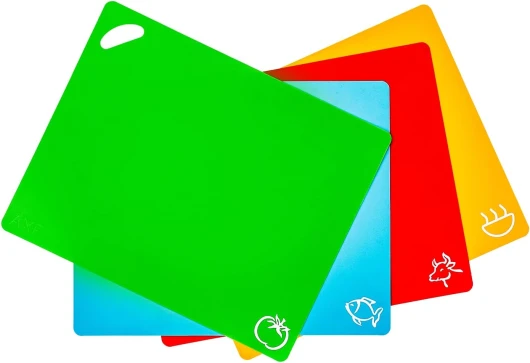 Axer 4 pcs Planches à Découper Plastiques Code Couleur - Grande Planche à Découper Plastique sans BPA - Set Planche à Découper Extensible Coloré 4 Pcs (0,8 mm)