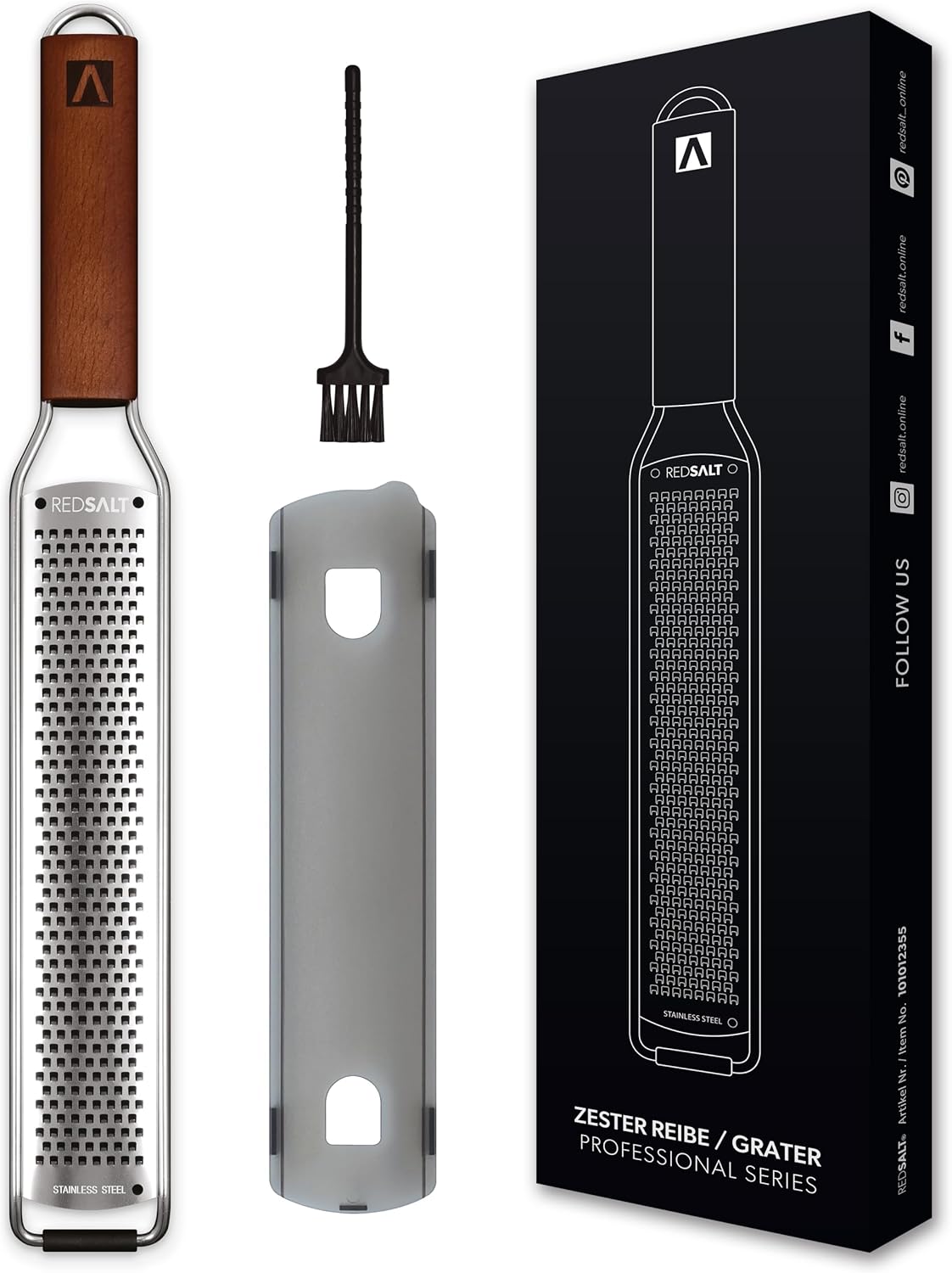 REDSALT® premium Zesteur INOX avec manche en bois - idéale pour le fromage, de citron, de gingembre et de carotte - râpe à parmesan - trancheuse de cuisine professionnelle râpe Zesteur