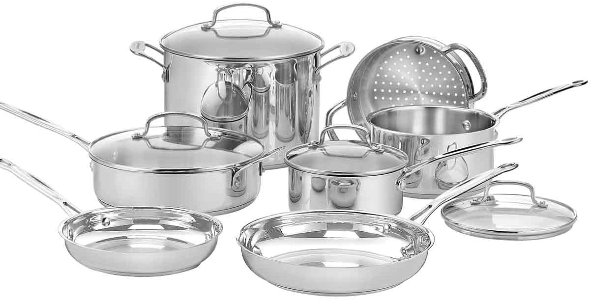 Batterie inox Cuisinart® Chef’s Classic™ 11 pcs : casseroles, poêles, faitout, vapeur - Induction - Fond alu - Poignées Cool Grip™ - Marquages - Couvercles verre - Lave-vaisselle - 7711G 11 pièces - Acier Inoxydable