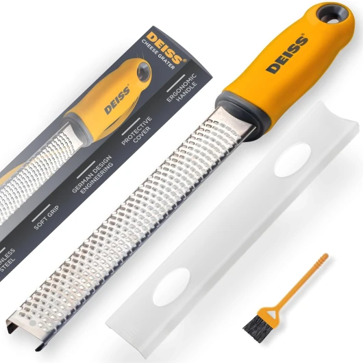 PRO Zesteur d'Agrumes & Râpe à Fromage Manuelle - Parmesan, Citron, Gingembre, Ail, Noix de Muscade, Chocolat - Lame Tranchante en Acier Inoxydable – Nettoyable au lave-vaisselle