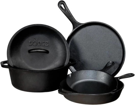Lodge Ensemble de 5 pièces en fonte pré-assaisonnée, noir 5 pièces Bundle