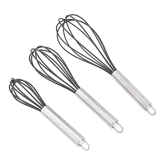Ensemble de fouets en acier inoxydable et silicone antiadhésif 20,3 cm 25,4 cm et 30,5 cm Lot de 3, Noir (Anciennement marque AmazonCommercial)