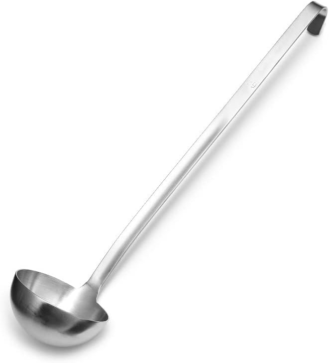 Cuillère de service - Monoblok - Acier inoxydable - Louche à sauce, salade - Cuillère à verser - Manche à crochet - Facile à nettoyer - Capacité 200 ml - Longueur 49,5 cm - Diamètre 9 cm