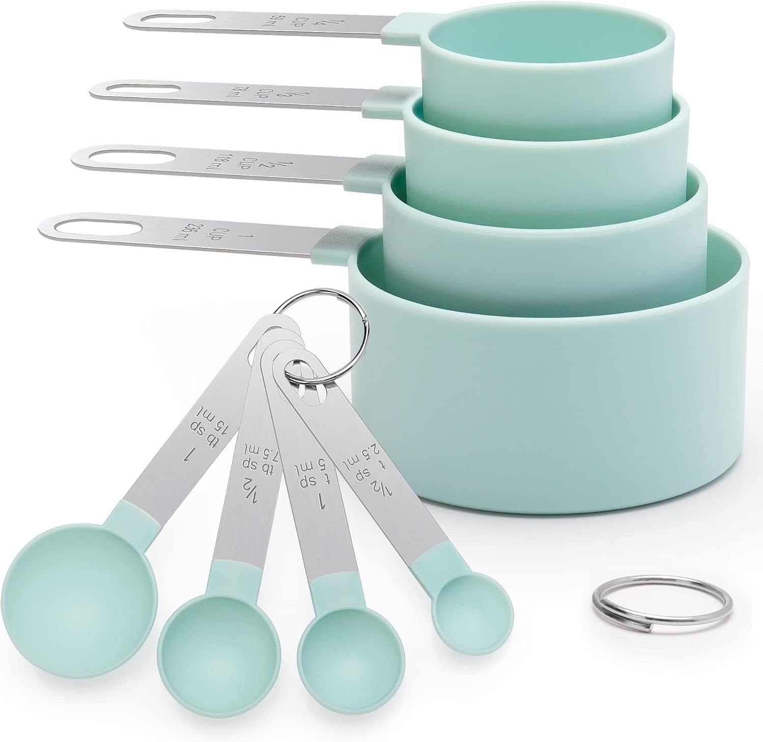 Strehknewen Lot de 8 Cuillere doseuse – 4 Cuillères Doseuses et 4 Tasses à Mesurer en PP et Inox, Outil de mesures précis pour Cuisine et Pâtisserie