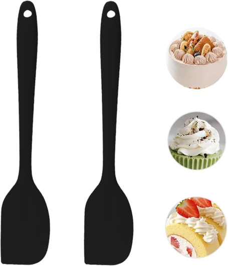 2 Pièces Spatule en Silicone, Spatule Antiadhésive Flexible Noir Spatule Résistante à la Chaleur Spatule Cuisine Silicone Spatule Antiadhésive pour Cuisson et Mélange et Gratter sans BPA