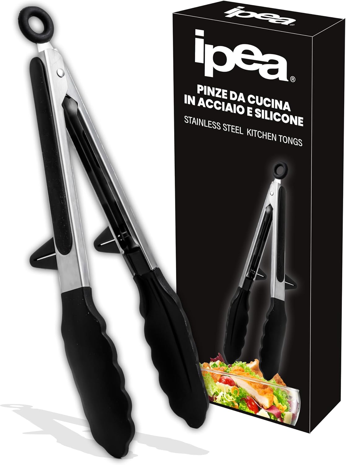 IPEA Pince de Cuisine en Acier Inoxydable avec Embouts en Silicone – Pinces Professionnelles pour Barbecue, Viande, Salade avec Système de Verrouillage - Pinces de Chef Résistantes au Chauffer