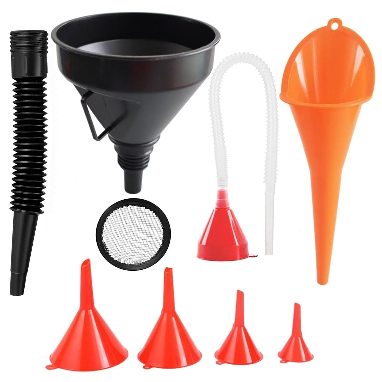 Entonnoir Voiture 7Pcs, Universel Entonnoirs Remplissage Plastique Carburant-Huile Essence Ntonnoir avec Filtre et Extension Flexible Angle Droit Long Bec Entonoir pour Moto Moteur Automobile