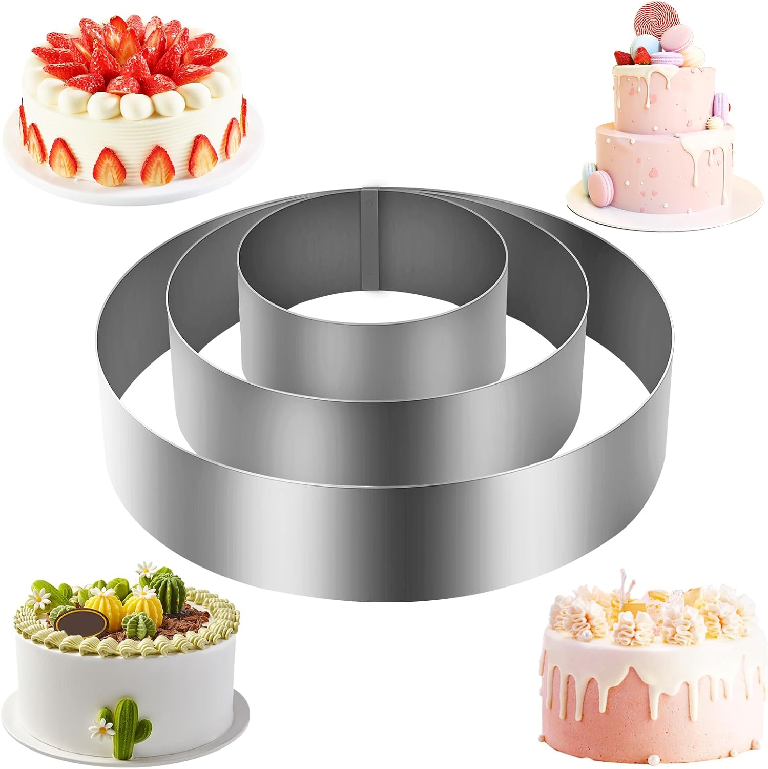 Talifoca 3 Pcs Cercle Patisserie, Diamètre 10/15/20 cm Rond Moules à Gâteaux en Acier Inoxydable Moules à Pâtisserie pour Pâtisseries Gâteaux Moussés