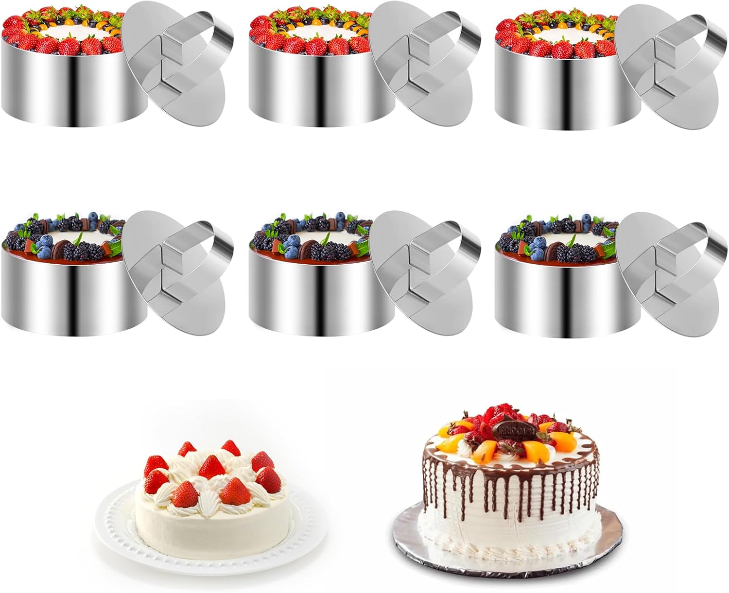 NVIYAM 6 Pièces Cercle a Patisserie, Cercles De Présentation en Acier Inoxydable, 8cm Diamètre Ronds Emporte Piece Patisserie, Emporte-Pièces Ronds avec Poussoir Moule à Mousse à Dessert