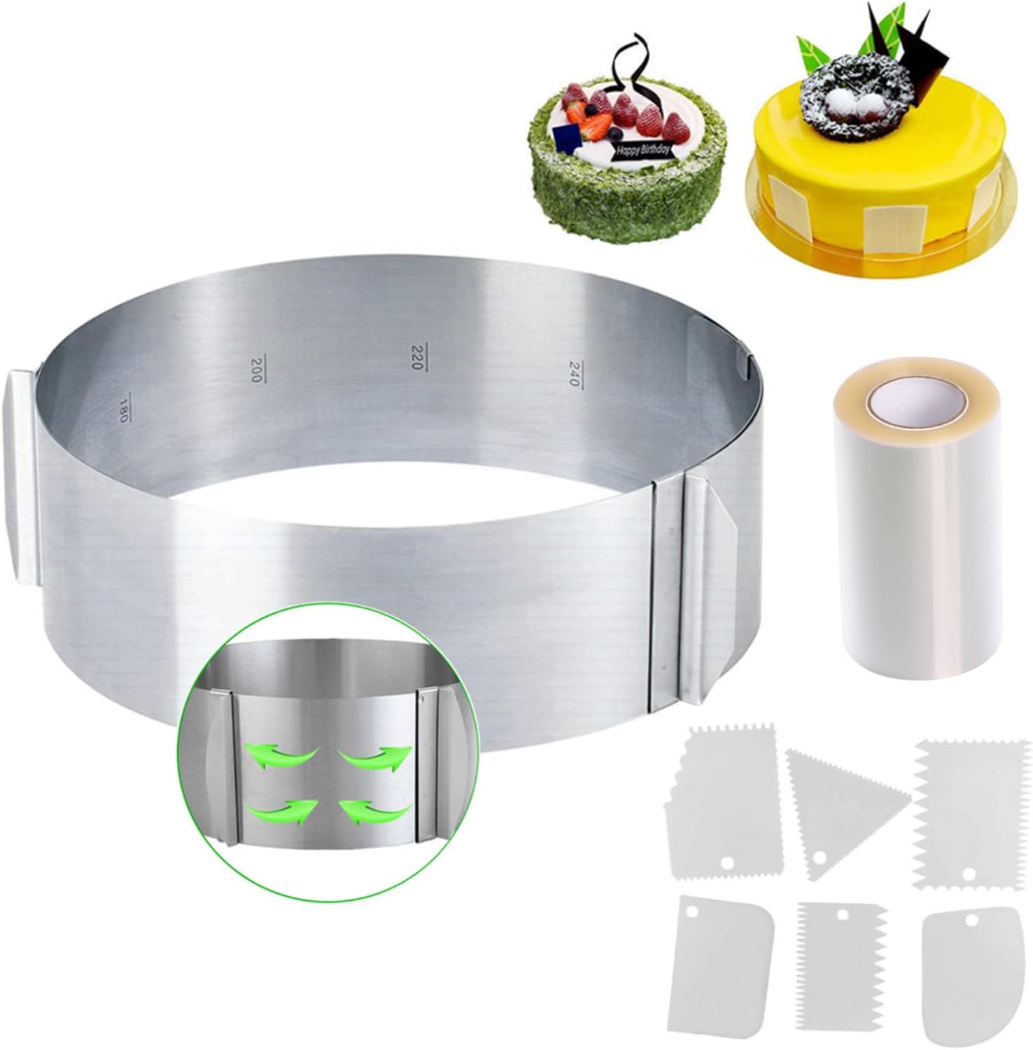 Sycle circle Cercle à Gâteaux Réglable avec Echelle Ø 16-30cm Cercle à Pâtisserie Extensible en Acier Inoxydable Moule Cadre Rond pour Mousse Dessert Pâtisserie, Hauteur 8cm