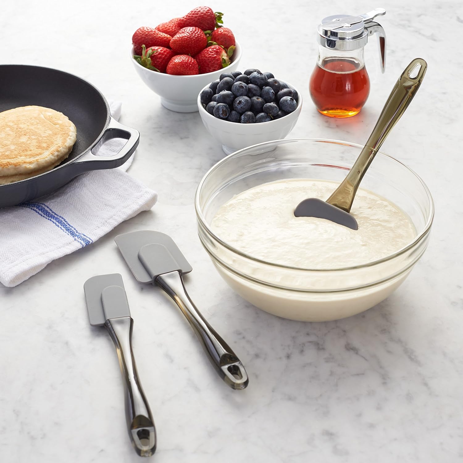 Lot de 3 spatules en silicone, Rectangulaire, Gris/Or, 6.5 x 2.01 x 26.01 cm