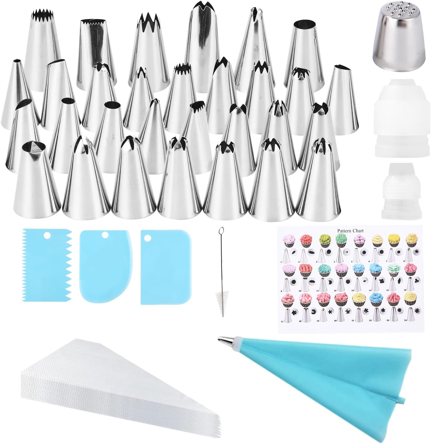 LEAZZLE 50 Pieces Poche a Douille Patisserie Reutilisable, Patisserie Accessoire avec 31 Douille, 10 Poche a Douille Jetable, 2 Coupleur, 3 Grattoir, Ustensiles à Pâtisserie pour Cupcake Gateau Muffin