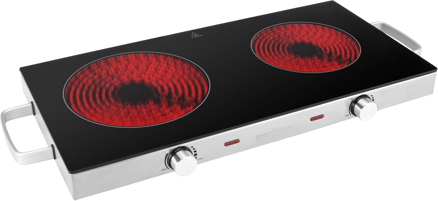 ProfiCook Double plaque de cuisson PC-DKP 1211, deux plaques de cuisson électriques en vitrocéramique, pour le camping/la cuisine/le bureau, pour tous les types de casseroles 2 plaques chauffantes.