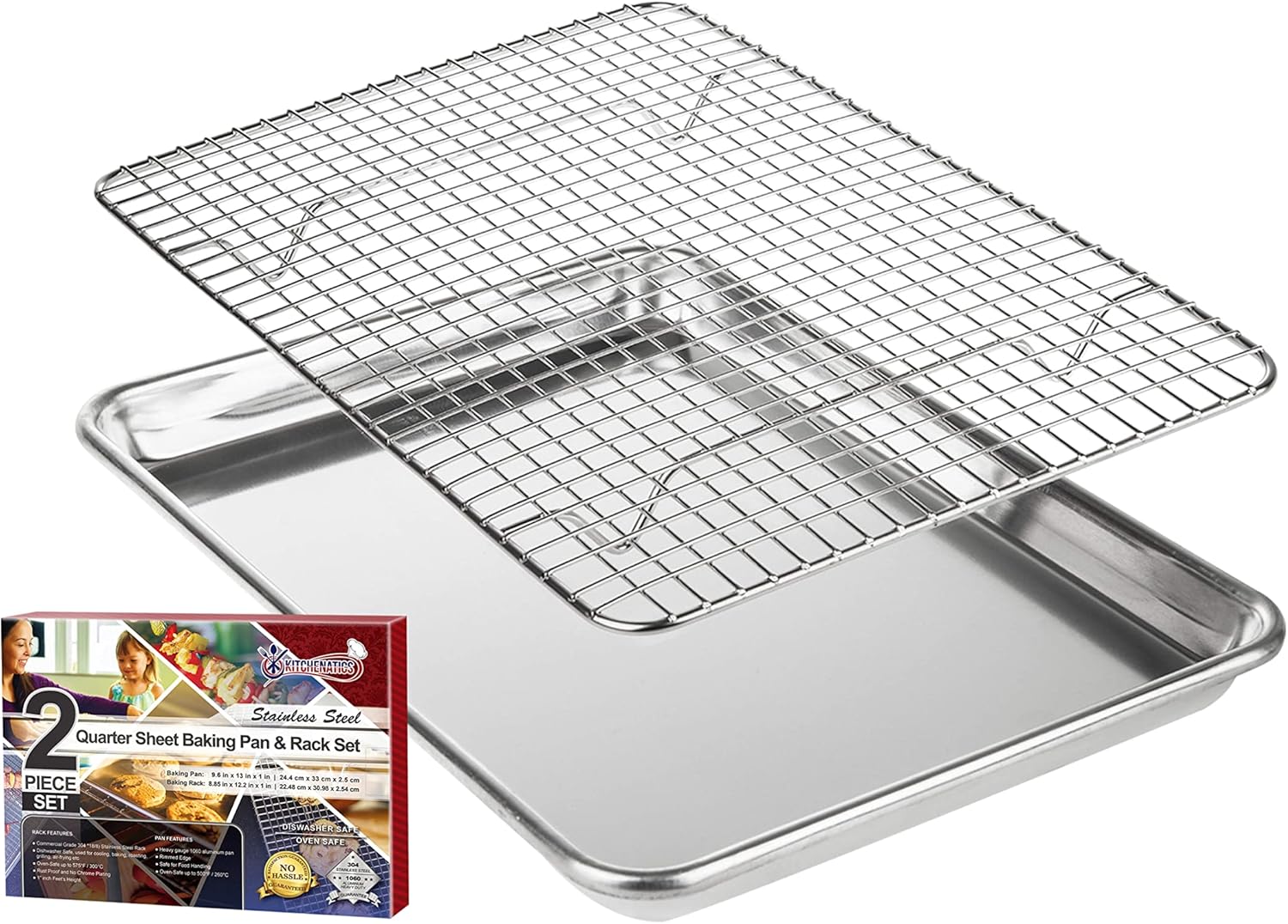 Plat à rôtir et à pâtisserie en Aluminium avec Grille en Acier Inoxydable: Plat à Biscuits avec Grille de Refroidissement - 24,4 x 33,02 CM (Petit) 24,4 x 33,02 CM (Petit) Baking Pan & Rack Set