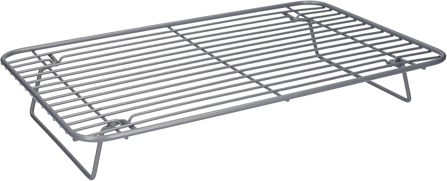 Smart Ceramic - Grille de Cuisson / Refroidissement avec Revêtement Antiadhésif, Pieds Repliables, Acier au Carbone, 35,5 x 23 cm Gris Grille de refroidissement.