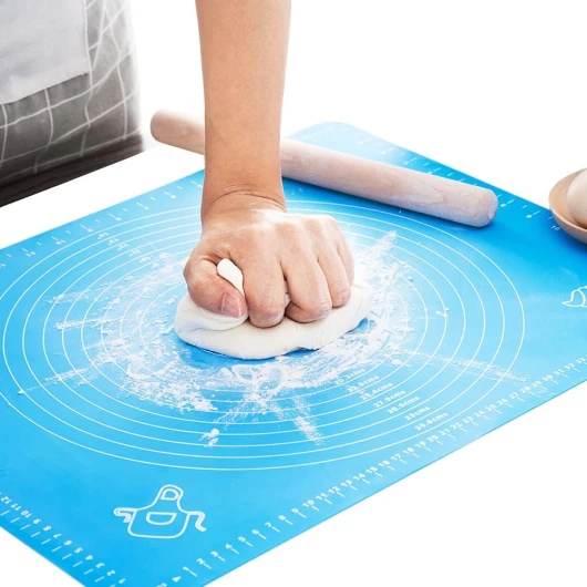 LIMNUO Tapis de cuisson en silicone, extra épais, grand tapis de pâte antidérapant avec mesure, pour pâte, croûte à tarte, tapis à rouler, antiadhésif et antidérapant (Bleu, 50×40cm) Bleu 50×40cm