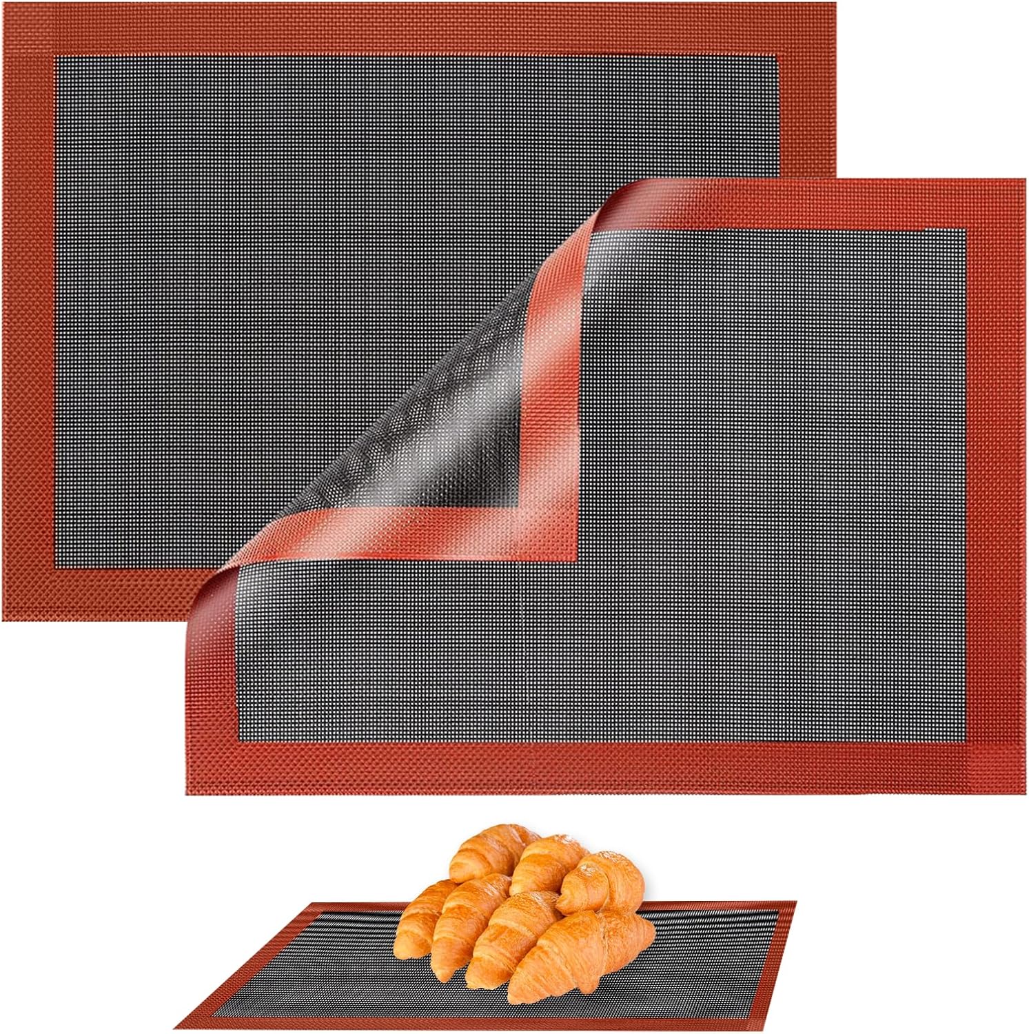 Tapis de Cuisson 30x40cm, 2 Pièces Tapis Patisserie, Réutilisable Tapis Cuisson Silicone Four, Tapis de Four Micro-Perforés en Silicone, Tapis de Four en Silicone, Anti-adhésif et Antidérapant, Noir