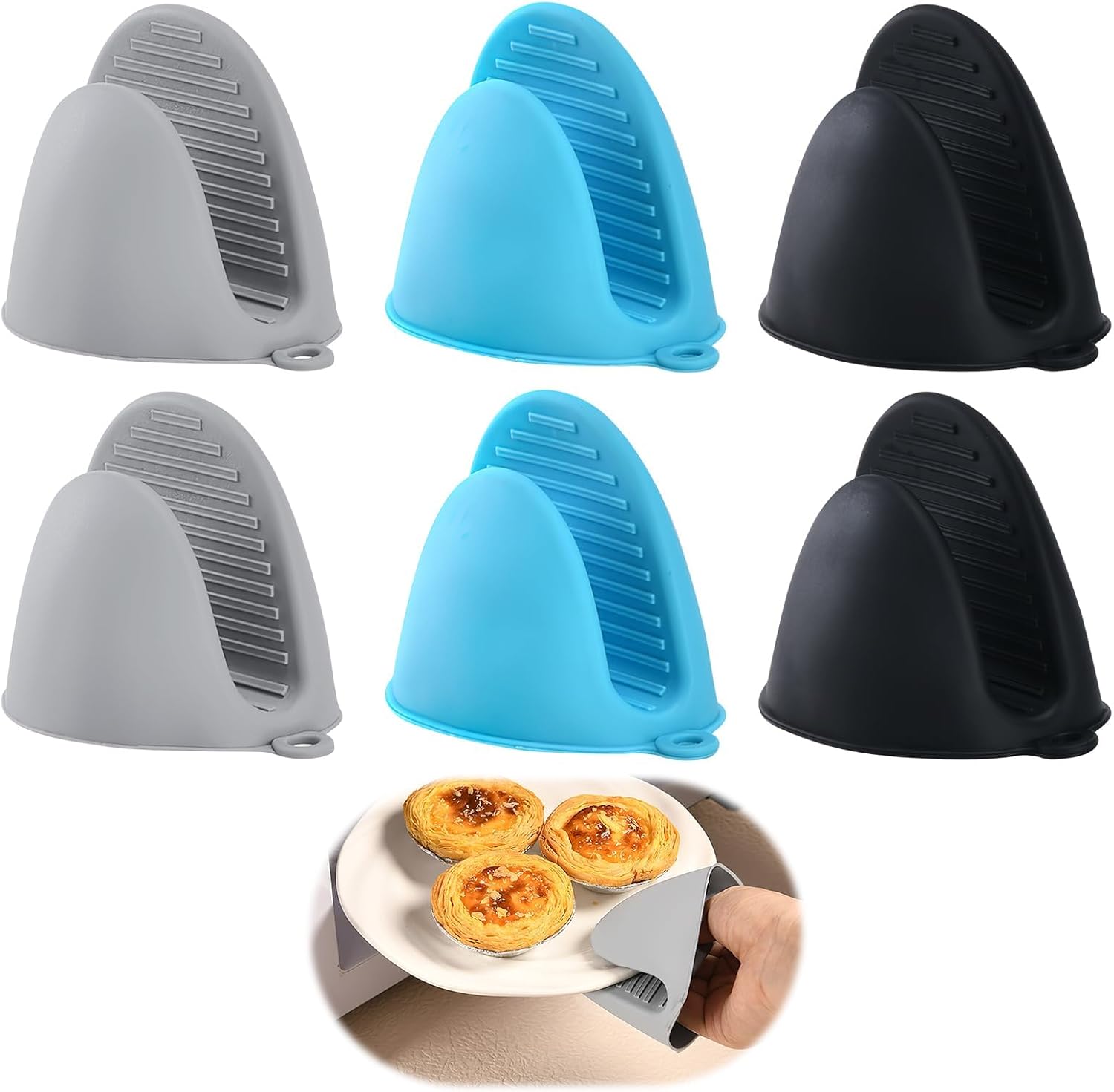 Mitaines de Four en Silicone, Lot de 3 Paires, Mini Gants de Cuisine Épais, Résistants à la Chaleur, Antidérapants, pour Cuisson, Pâtisserie, Barbecue - Disponibles en Trois Couleurs