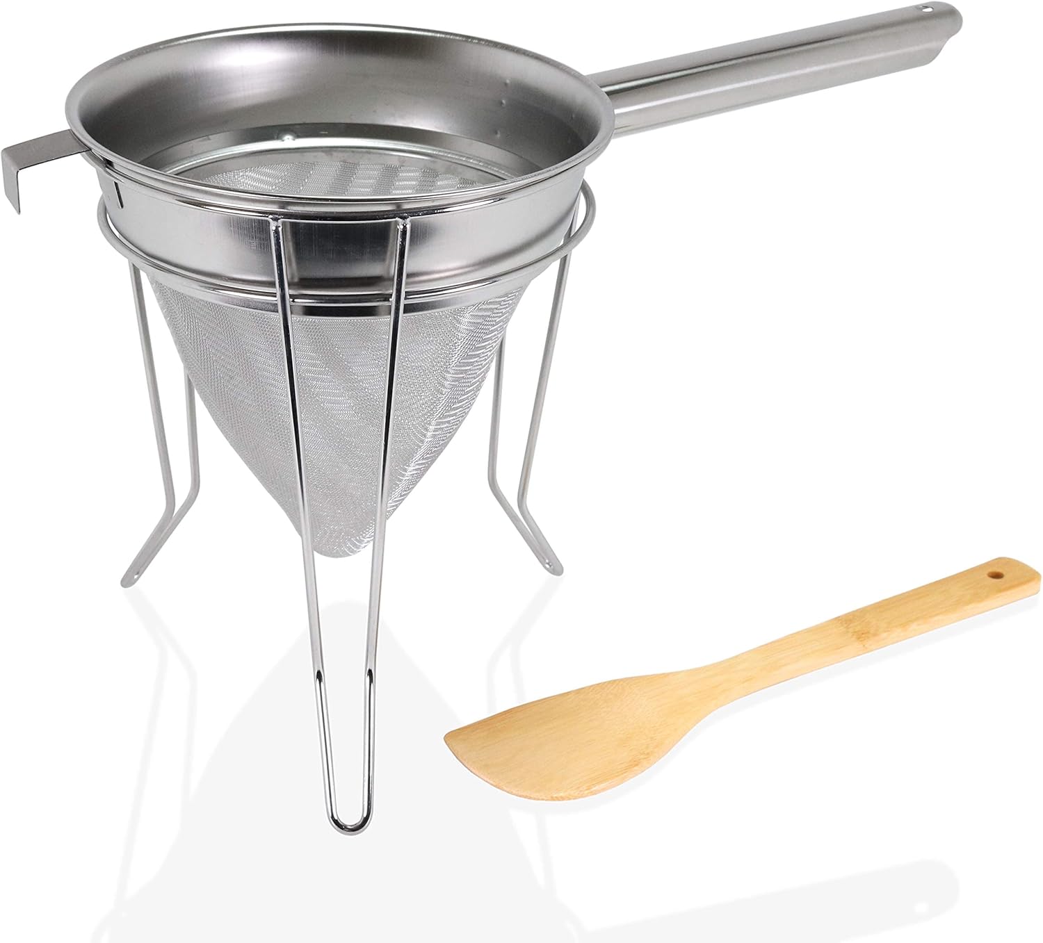 Passoire Chinoise Anchy de 20cm avec une Maille Extra Fine et Durable, un Ensemble de Grand Tamis Conique en Acier Inoxydable fournis avec Spatule et Support