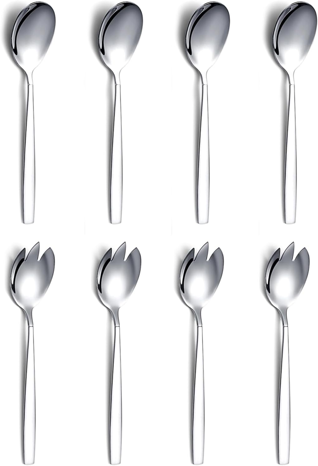 Ménagère 8 Pièces, 4 Cuillères À Salade Et 4 Fourchettes À Salade, Couverts À Salade en Acier Inoxydable, Service D'argenterie pour Familles, Hôtels Et Restaurants (19,5 Cm)