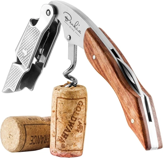 BENKIA Couteaux de sommelier - Tire bouchon professionnel en acier inoxydable, qualité hôtel et restaurant, avec décapsuleur et coupe-capsule - Limonadier professionnel Marron