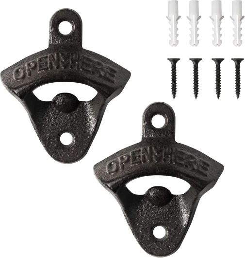 Uncle Paul® Lot de 2 décapsuleurs muraux en fonte vintage rustique avec vis autotaraudeuses pour maison, jardin, bar, karaoké, hôtel KH02 2PCS Noir