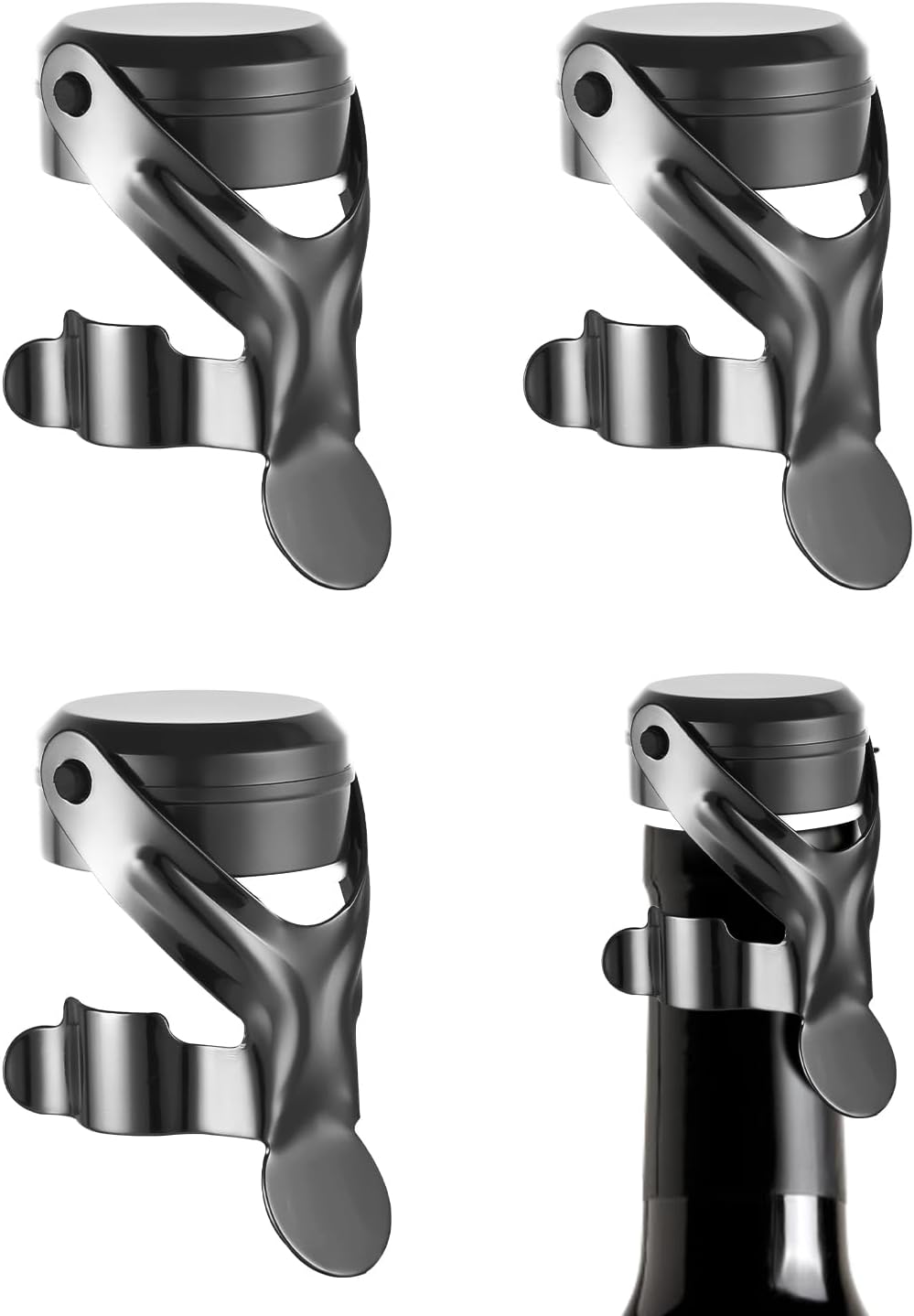 Huifoo Bouchon Champagne Acier Inoxydable, Lot de 4 Garde Bulles Bouchon Bouteille Vin, Bouchon vin Silicone, Bouchon Bouteille Champagne, Bouchons à Champagne Réutilisable - Garde les Bulles
