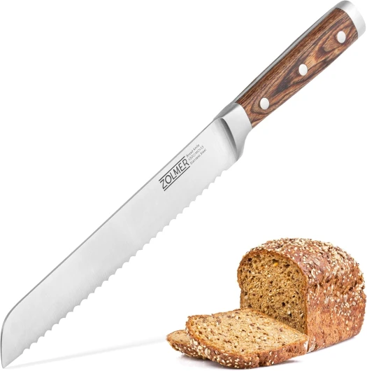 Zolmer® Couteau à pain professionnel – Fabriqué en acier inoxydable carbone allemand et bois de Pakka – Du passe-temps au chef – Inoxydable – Revêtement anti-adhésif – Livré dans une boîte cadeau.